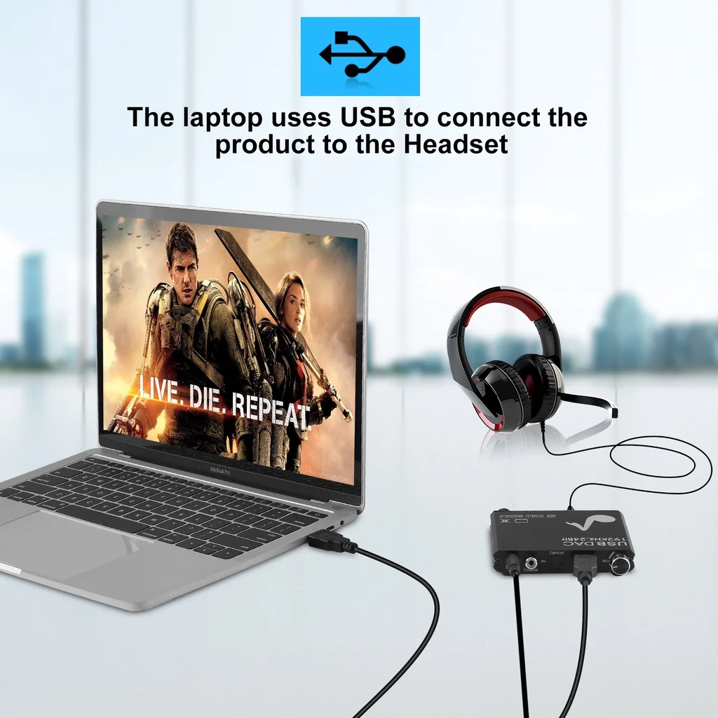 USB DAC 192kHz 24 비트 디지털 아날로그 변환기, 베이스 및 볼륨 제어, 동축 토스링크 스테레오 L/R RCA, PC 노트북 TV PS5 용