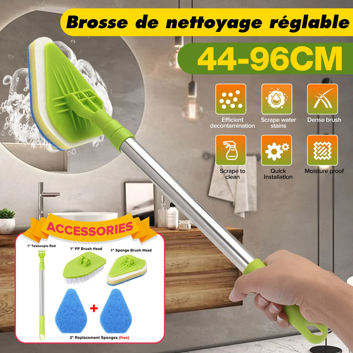 Ensemble De Brosses De Nettoyage, Salle De Bain, Baignoire, Outil De  Nettoyage De La Maison, Manche Long, Remplacement De L'éponge, Brosse À  Récurer Rotative Pour Toilettes/fenêtres - Pinceaux De Nettoyage -  AliExpress