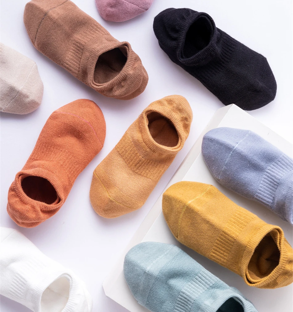 10 Paar Damen-Bootssocken, einfarbig, schwarz, weiß, für den Sommer, dünne, atmungsaktive Baumwolle, für Mädchen, Silikon, rutschfest, niedrig geschnitten, unsichtbare Socken – Detail 2