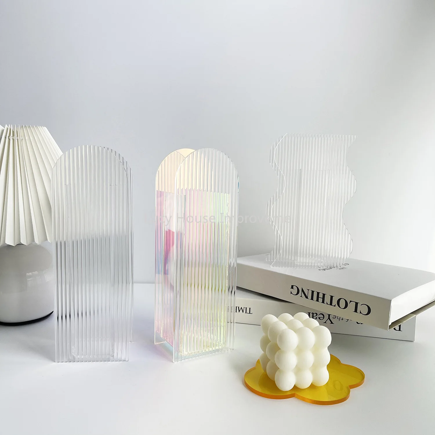 Acrylic vase 3D Geometry Acrylic Flower Pot Nordic Flower Wave Shape Not Fragile Flower  Holder Home Decorat 3