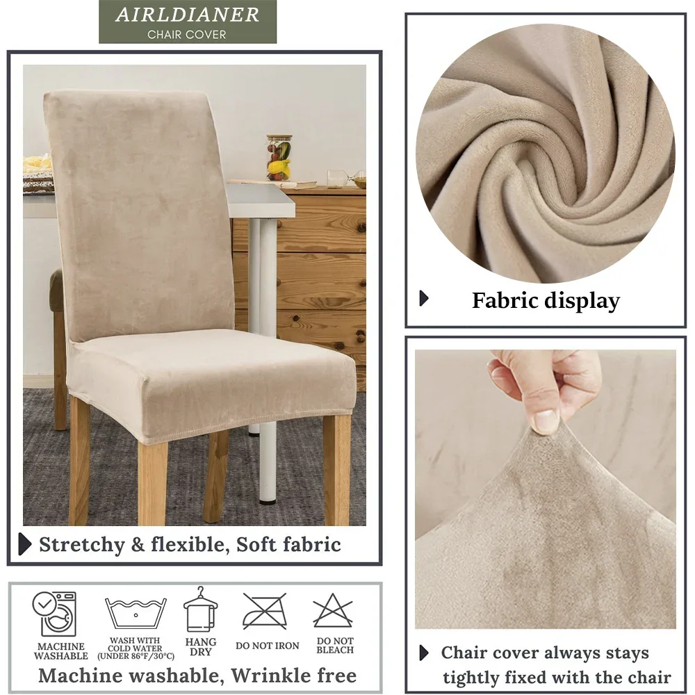 Soft Velvet Chair Covers Thick Solid Color Chair Seat Cover Stretch Dining Room Chair Slipcover Office Banquet Restaurant 1PC 2