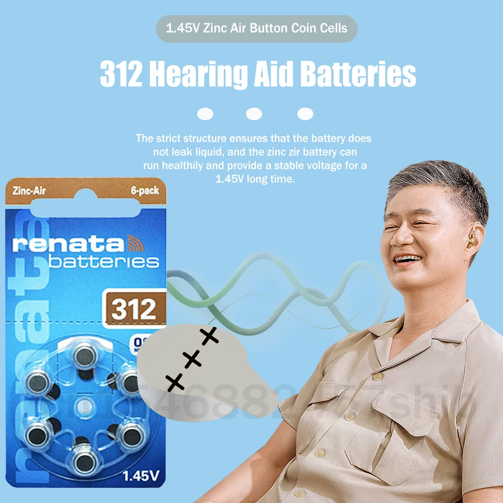 60 PCS A312 Rayovac Extra Performance Hearing Aid Batteries 1.45V 312 312A  A312 PR41 Zinc Air Battery For ITC RIC Hearing Aids