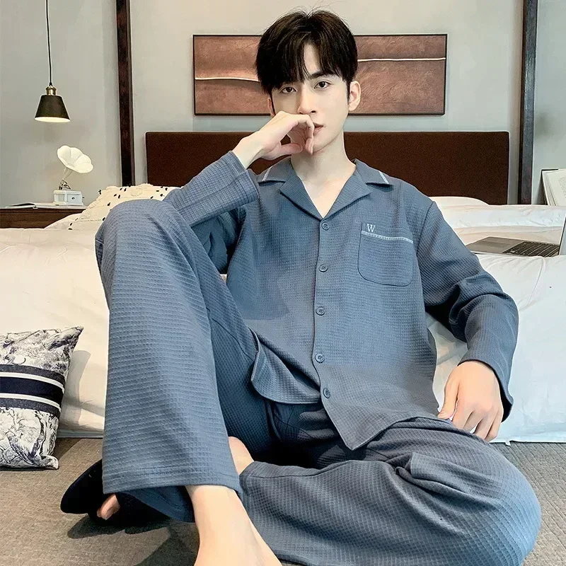 New Pajamas Men's and Women's Sleepwear Cardigan Set  Simple Loose Large Size Home Wear in Spring Autumn and Winter