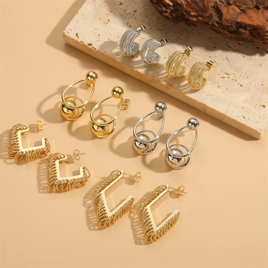 

Cross border new round tassel diamond square geometric earrings, Amazon's best-selling personalized copper bead three dimensiona