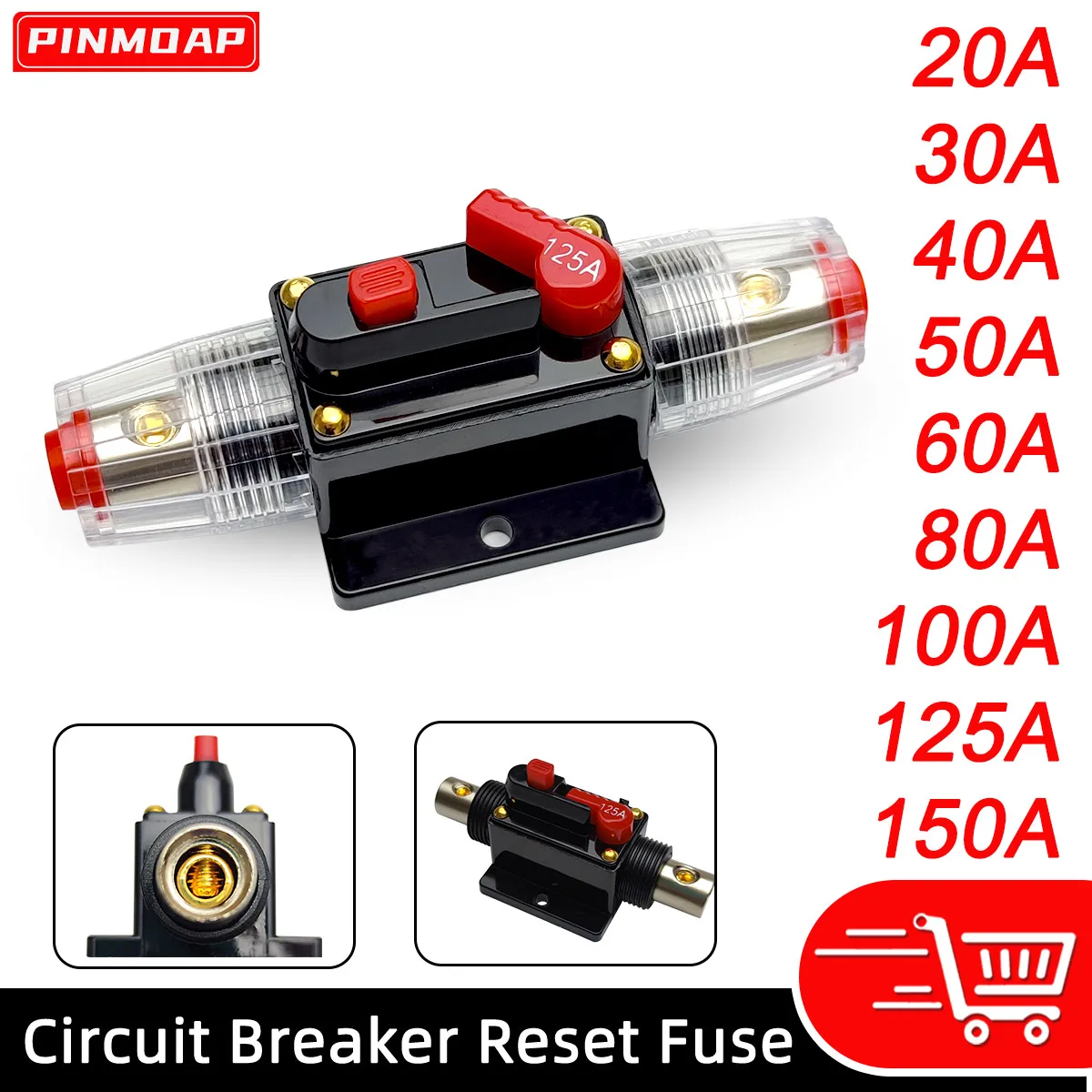 Kfz-Leistungsschalter, manueller Reset, Sicherungshalter, 150 A, 125 A, 100 A, 80 A, 60 A, 50 A, 40 A, 30 A, 20 A, wasserdichter Sicherungshalterschalter