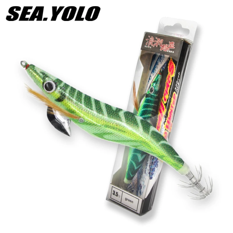 Sea.Yolo-señuelo de pesca luminoso, anzuelo de calamar, pulpo, sepia, cebo Artificial, ojo 3D, camarones de madera para agua salada Freshwat, 15/19g