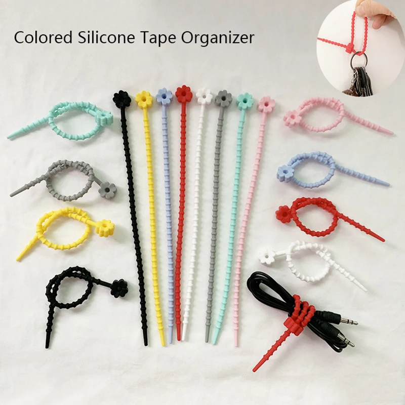 Color Silicone Four-leaf Clover Cable Tie key Ring Rope lanyard Headphone Cable Data Storage And Finishing Tie