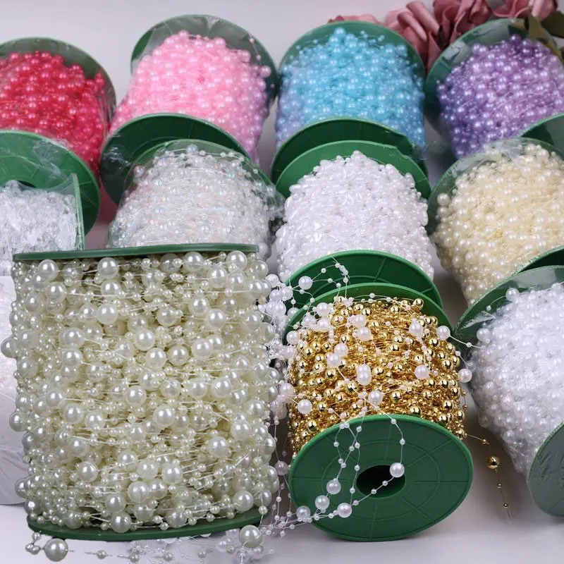 Imitation Pearl String Fishing Line Artificial Pearls String 8+3mm Bead Chain for Craft Garland Flower Wedding Decor 2/5/10Meter