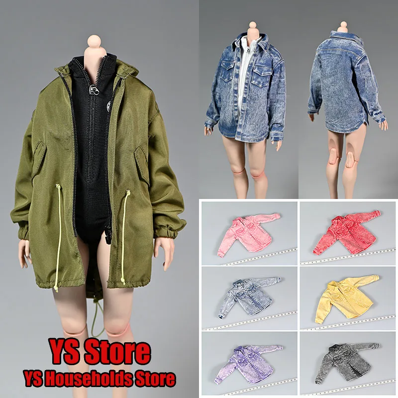 

2 Styles 1/6 Female Soldier Loose Denim Coat Trendy Army Green Windbreaker Jacket Top Clothes Accessory For 12" Action Figure