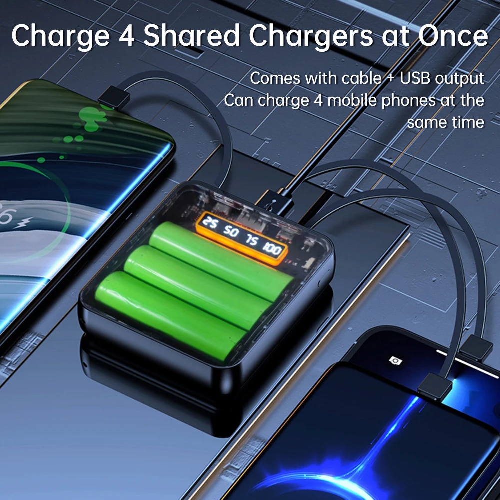 3*18650 Diy Power Bank Box Digital Display Battery Level 4 Charge Cables 5v 2a Input/output Portable Mobile Power Box
