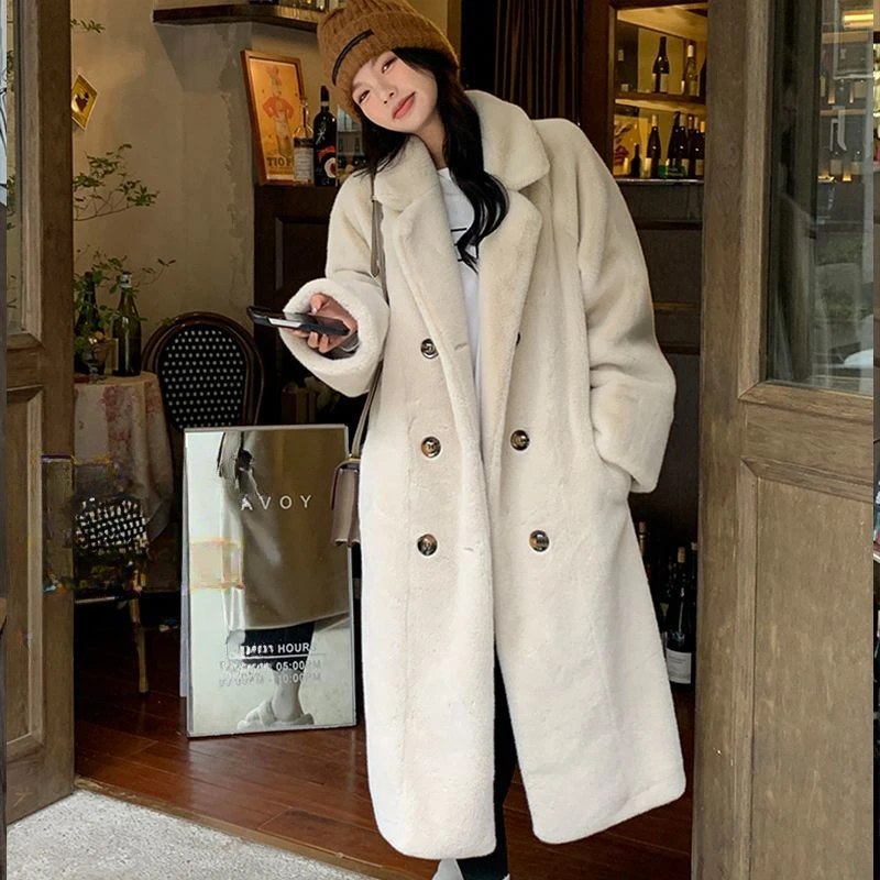 2023 Autumn Winter New Long Loose Thick Suit Collar Long Style Temperament New Environmental Fur Imitation Mink Coat Woman