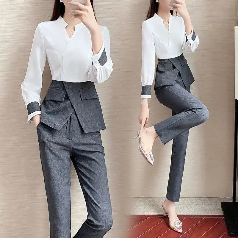 Two Piece Set Pants for Women Wear To Work Womens 2 Pant Sets Business Outfit Professional Office Cotton Trouser Suit Formal Xxl