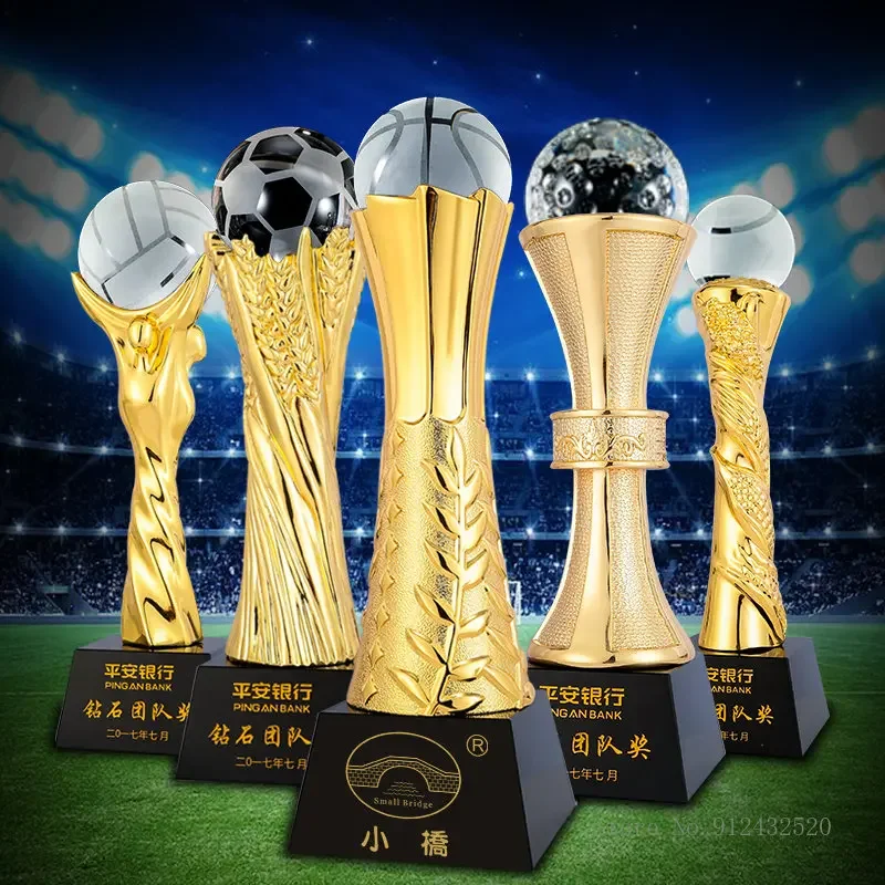 Customized Crystal Trophy, Sports Competition, Basketball, Football, Volleyball, Baseball, Table Tennis Award, Metal Trophy, 1Pc