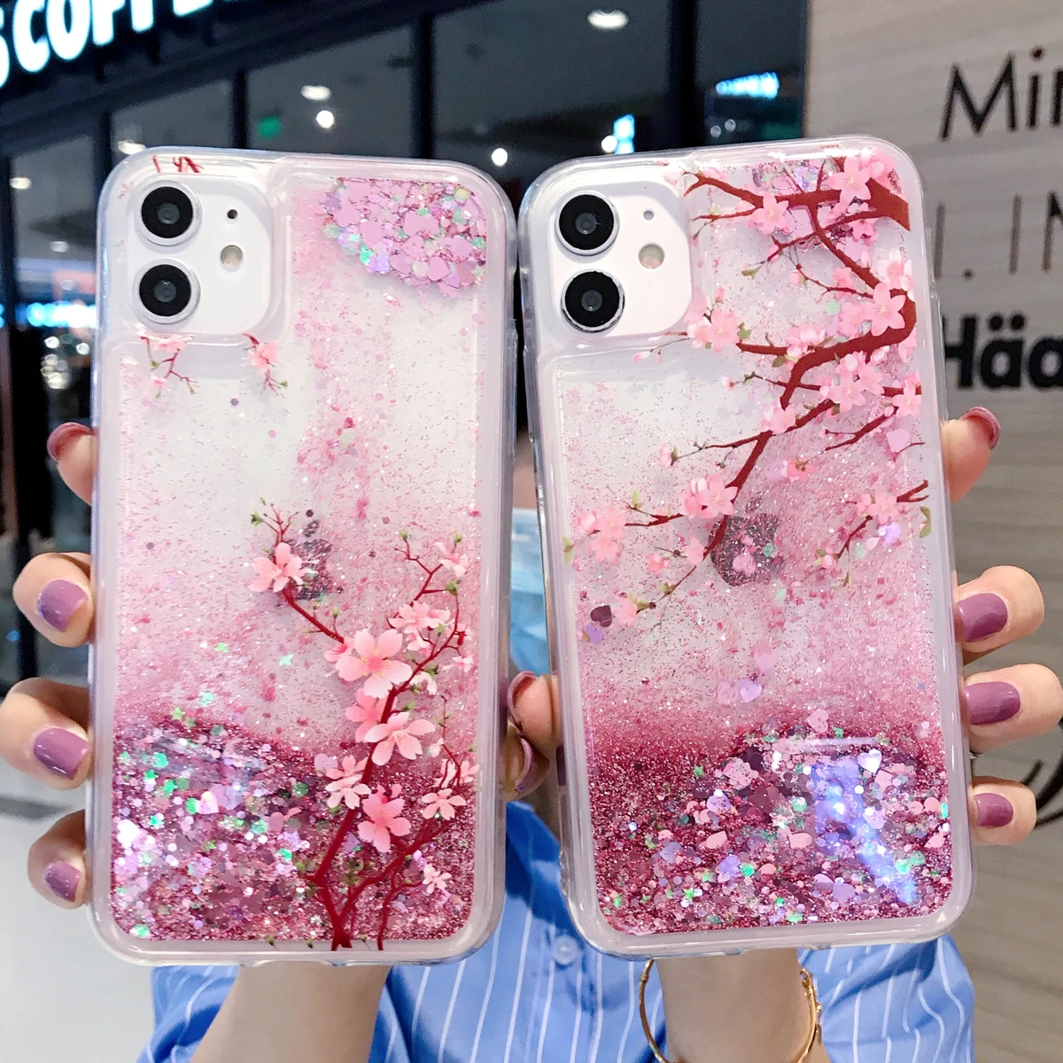 Pink Liquid Quicksand Case For Samsung Galaxy S24 S23 S22 S21 Plus S25 FE S26 Ultra A56 A55 Glitter Flower Bling Clear TPU Cover