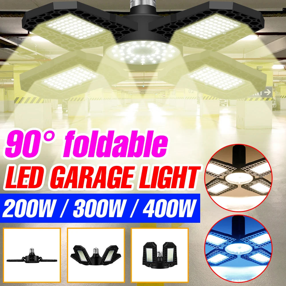 LED E27 Garage Light 220V Folding Ceiling Lamp High Power Lampara Led High Bay Light Bulb 200W 300W 400W UFO Industrial Lighting