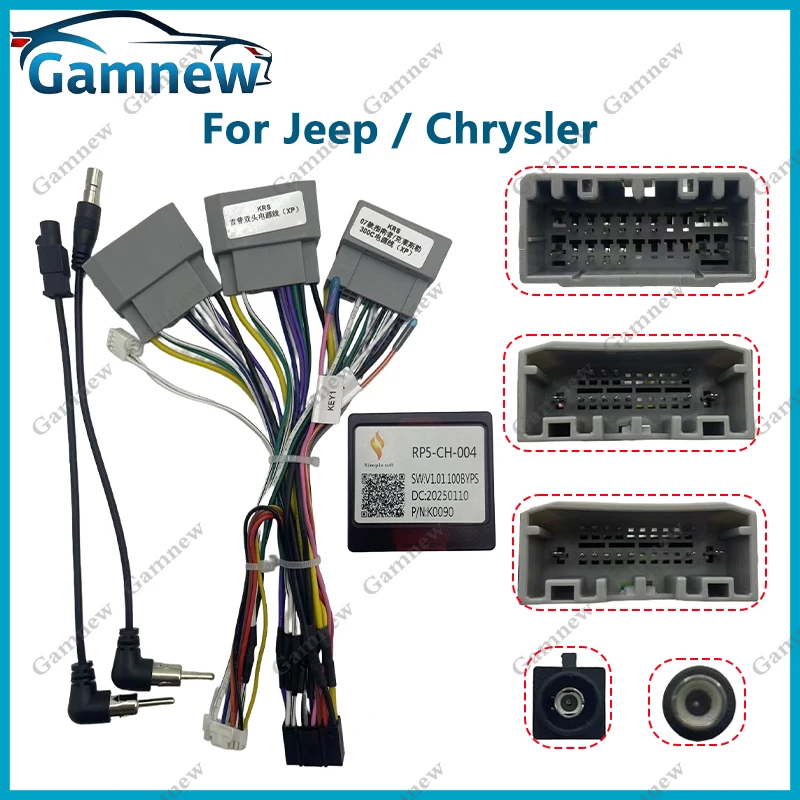 Adaptador de arnés de cableado de 16 pines para coche, decodificador de caja Canbus, Cable de alimentación de Radio Android para Jeep Cherokee Wrangler Dodge Ram Chrysler 300C