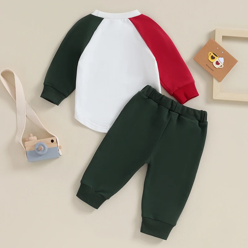 

Toddler Boys 2PCS Pants Sets Long Sleeve Contrast Color Tops and Drawstring Pants Sets