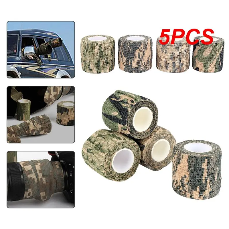 

5PCS New Outdoor Retractable Jungle Camouflage Tape Camo Hunting Self-adhesive Tape Paintball Airsoft Guns In Camouflage