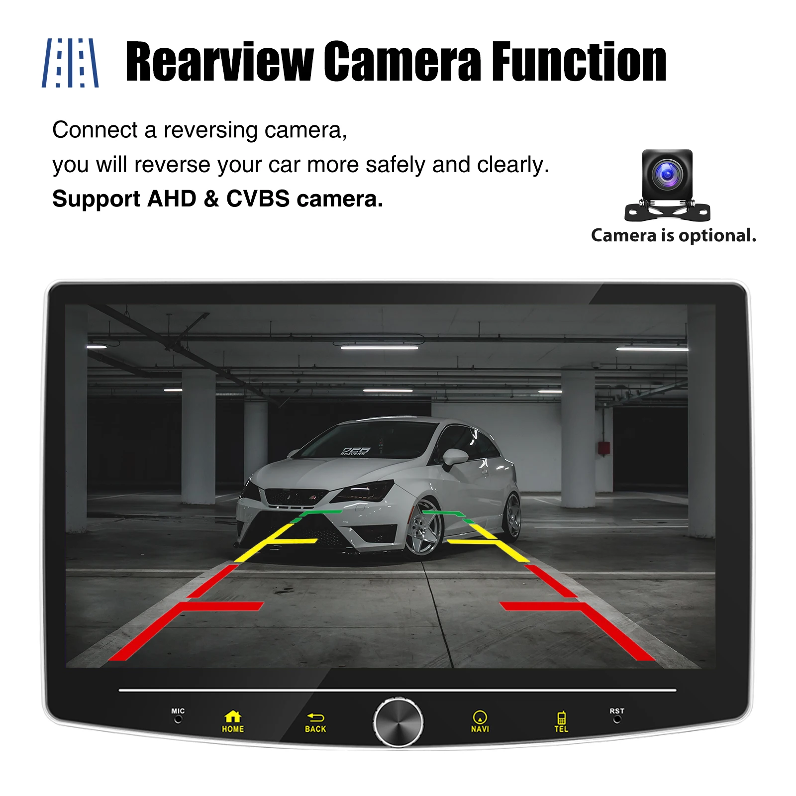 ESSGOO 10,1" Android 15 1 DIN Universal 360 ° Drehbarer Touchscreen Carplay MIC Android Auto Autoradio Radio GPS NAVI BT WIFI FM – Detail 13