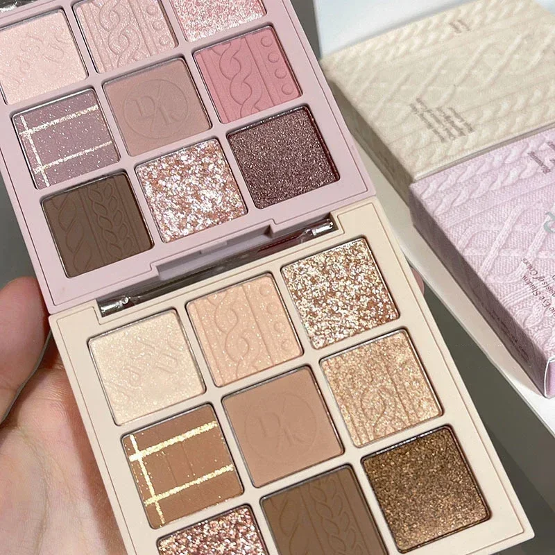 Knitted Pattern Eyeshadow Palette Glitter Matte Pink Pearlescent Shimmer Shinny Pigment Diamond Eyeshadow Korean Cosmetic Makeup eye shadow,eye shadow plate