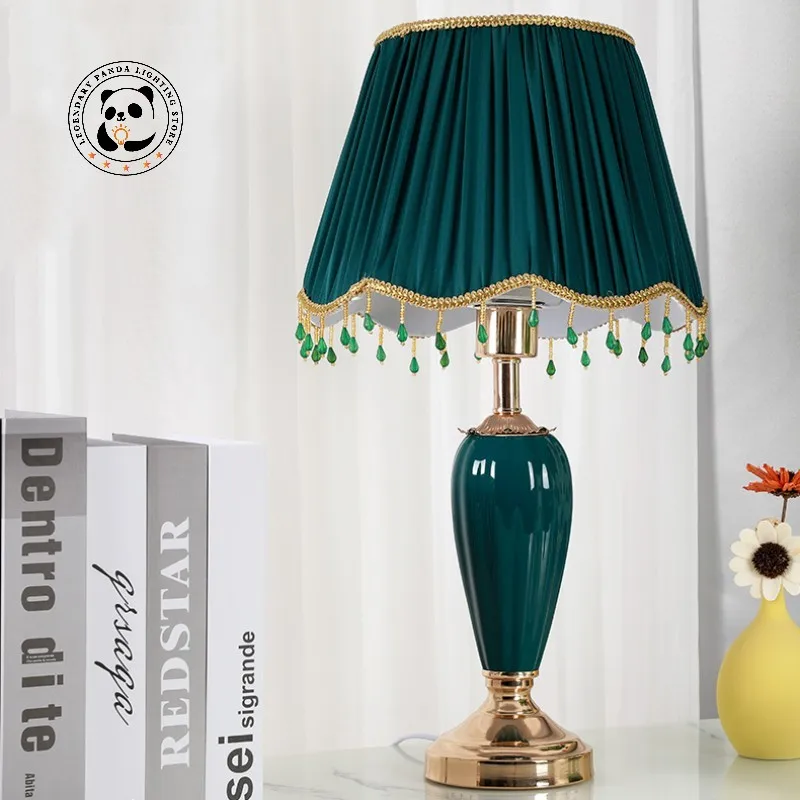 

Nordic Classical Ceramic Table Lamp E27 Cozy Romantic Home Decor Cloth Lampshade Modern Minimalist Bedroom Bedside Desk Lights