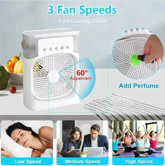 Fan/cooling fan portable household three in one small air cooler, LED night light, 5-hole humidifier, 1-3 hour timer 5