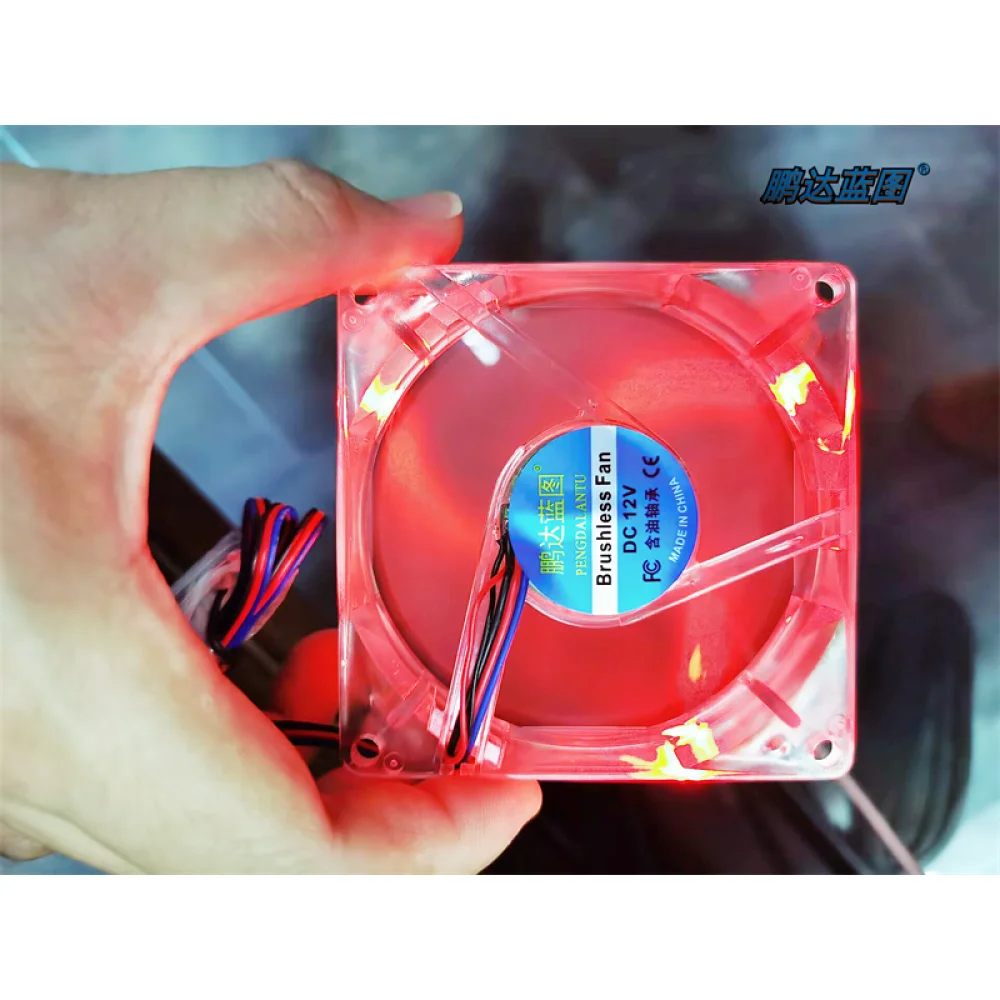 New Quiet Pengda Blueprint 8025 Light-emitting LED Red Light 8CM Cm 12V Computer Chassis Computer Fan 80*80*25mm