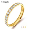 TIGRADE 18K Gold Plated Rings for Women Pure Titanium 3mm Ring Cubic Zirconia Anniversary Engagement Wedding Band anillos mujer 1