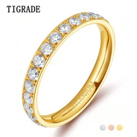 TIGRADE 18K Gold Plated Rings for Women Pure Titanium 3mm Ring Cubic Zirconia Anniversary Engagement Wedding Band anillos mujer 1
