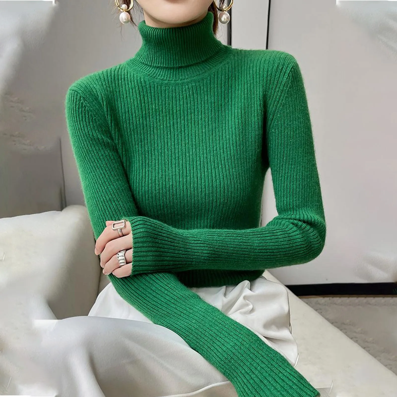 

Women New Knitting Pullover Sweater Long Sleeve Slim Turtleneck Sweaters Autumn Winter Soft Blouse Jumpers For Lady 2023