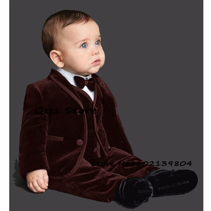Boys Suit Velvet 3 Piece Formal Blazer Pants Vest Kids Jacket Wedding Tuxedo Child Suit комплекты для маленьких мальчиков