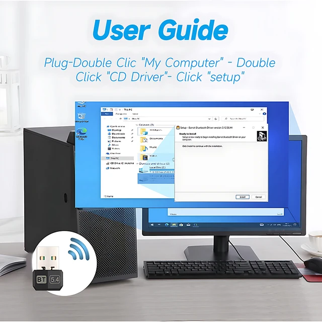 Upgrades Mini USB Bluetooth 5.4 Dongle Adapter WIreless Transmitter Receiver For PC/Laptop Driver Free For Win10/11 Driver Free 5