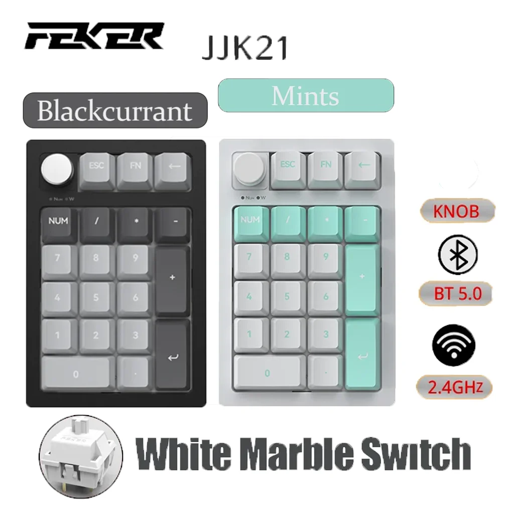 

FEKER JJK21 Pad Numeric Keyboard 3 Modes USB/Bluetooth/2.4GHz Mechanical Keyboard RGB Lighting 20 Keys Mini Meyboard