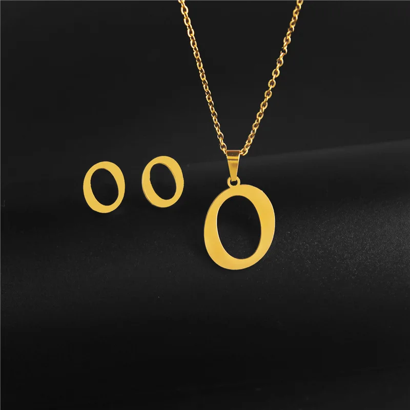 alphabet pendant necklace and earrings set