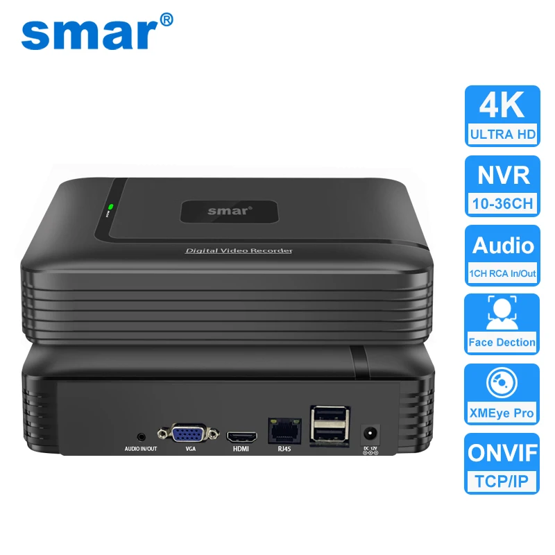 Network Video Recorder Smar H.265 CCTV NVR Face Detection 10CH 16CH 32CH 36CH Max 4K Output Security Motion Detect P2P Onvif XMEye APP network video recorder