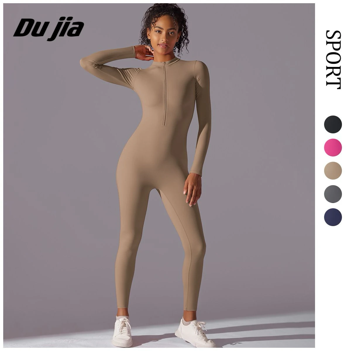 

Women Jumpsuits One-Piece Suit Zipper Long Sleeved Yoga Set Gym Push Up Workout Clothes Fitness Bodysuit Tight fitting Tracksuit