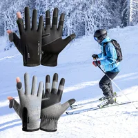 WRELS  Autumn Winter Warm Cycling Gloves Windproof Skiing Fish Touch Screen 2 Finger Flip Waterproof Thermal Anti-slip Gloves 1