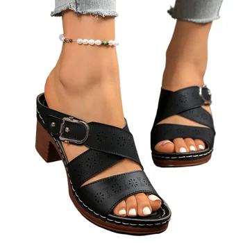 شباشب نسائية صيفية عصرية جديدة خفيفة الوزن برأس مستدير مفتوحة من الأمام/مقدمة ضحلة شباشب مثيرة ومريحة بكعب عالي 6