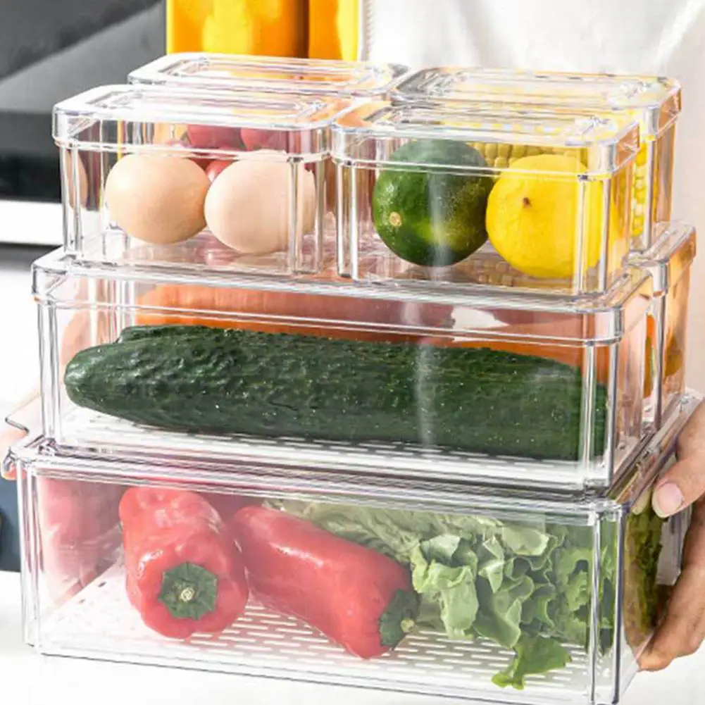 Rectangular Food Storage Box With Lid Acrylic Kitchen Rangement Drain  Container Fridge Organizer Artifacts Plastic Sealed Box - Bottles,jars &  Boxes - AliExpress