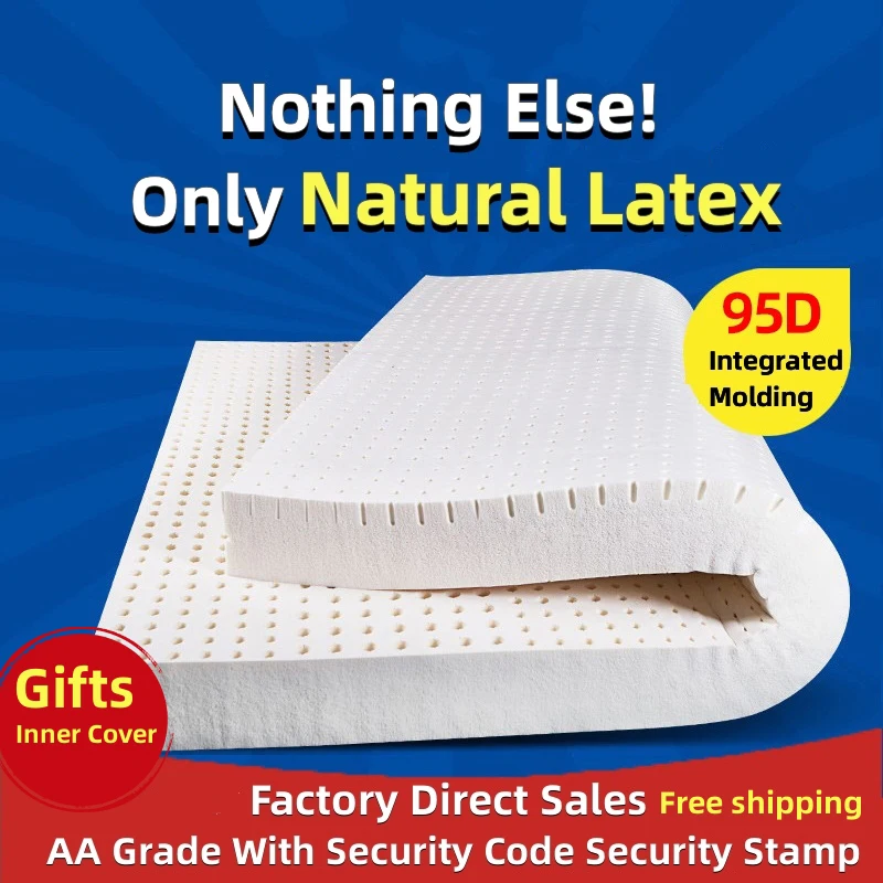 100% Thailand natural latex mattress with cover natural rubber pure mattress 1.5m/1.8m bed thickened home dormitory cushion mats 100% Thailand natural latex mattress with cover natural rubber pure mattress 1.5m/1.8m bed thickened home dormitory cushion mats