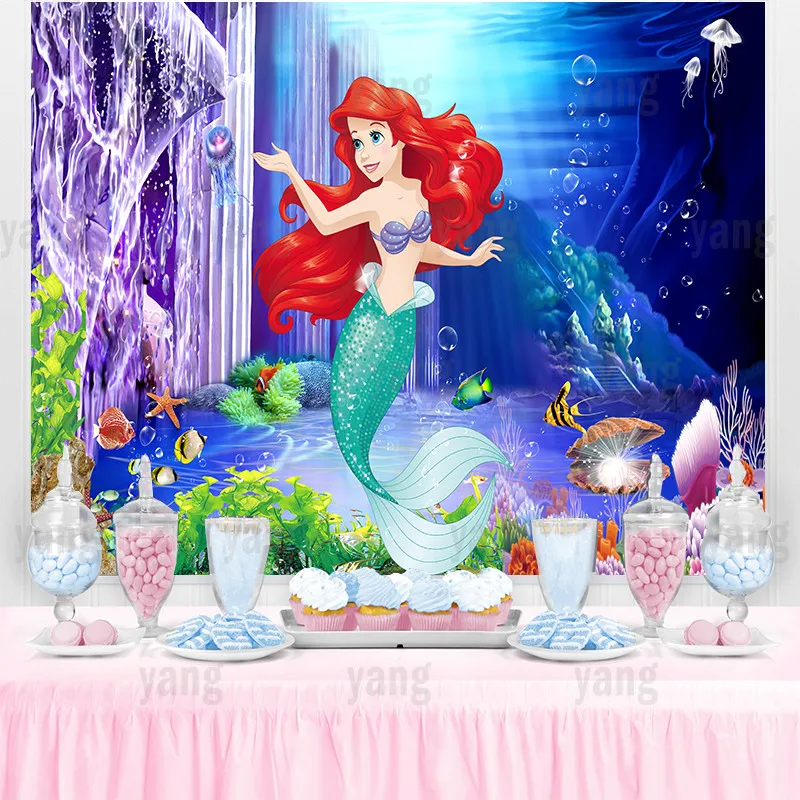 Disney Cute Pink Little Mermaid Ariel Princess Wedding Castle Bubble Undersea Fondale Girls Birthday Party Baby Shower Banner