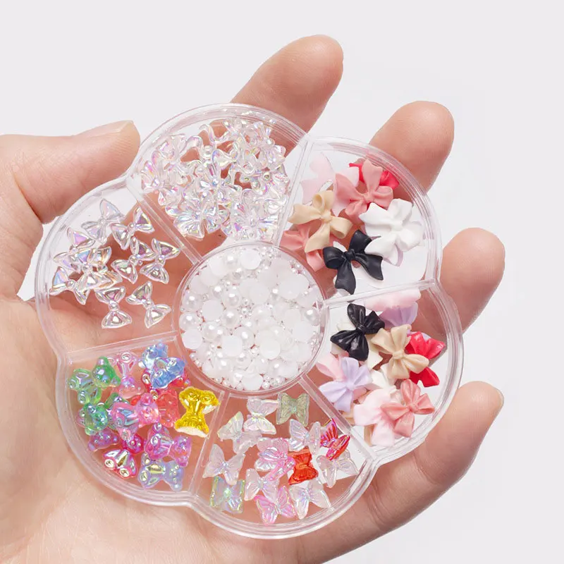 1 коробка Kawaii ленточный художественные талисманы для ногтей y2k мини Buttrefly/Bear Стразы для ногтей жемчужные бусины шпильки украшения для ногтей милый бант украшения для ногтей