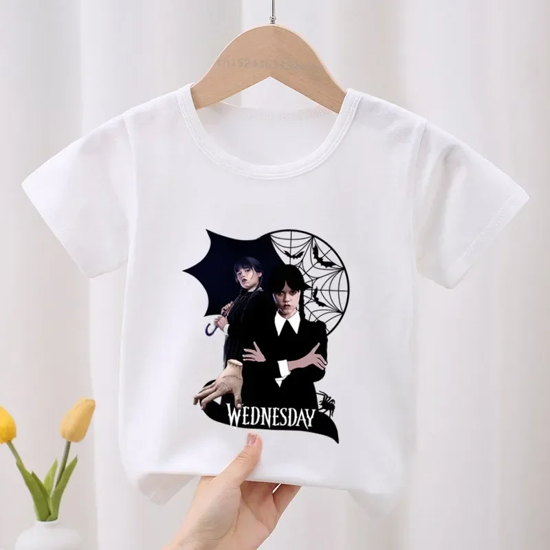 Hot Serials Wednesday Addams Kid Cotton T-shirt Fashion Children's Clothes Summer Baby Girls Clothing Boys Short Sleeve T Shirts 3