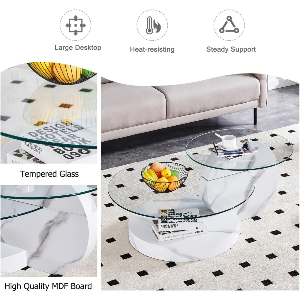Glass Tables for Living Room Round Tables Modern Double Layer Round Table Circle Coffee Table for Small Space Home Office 5
