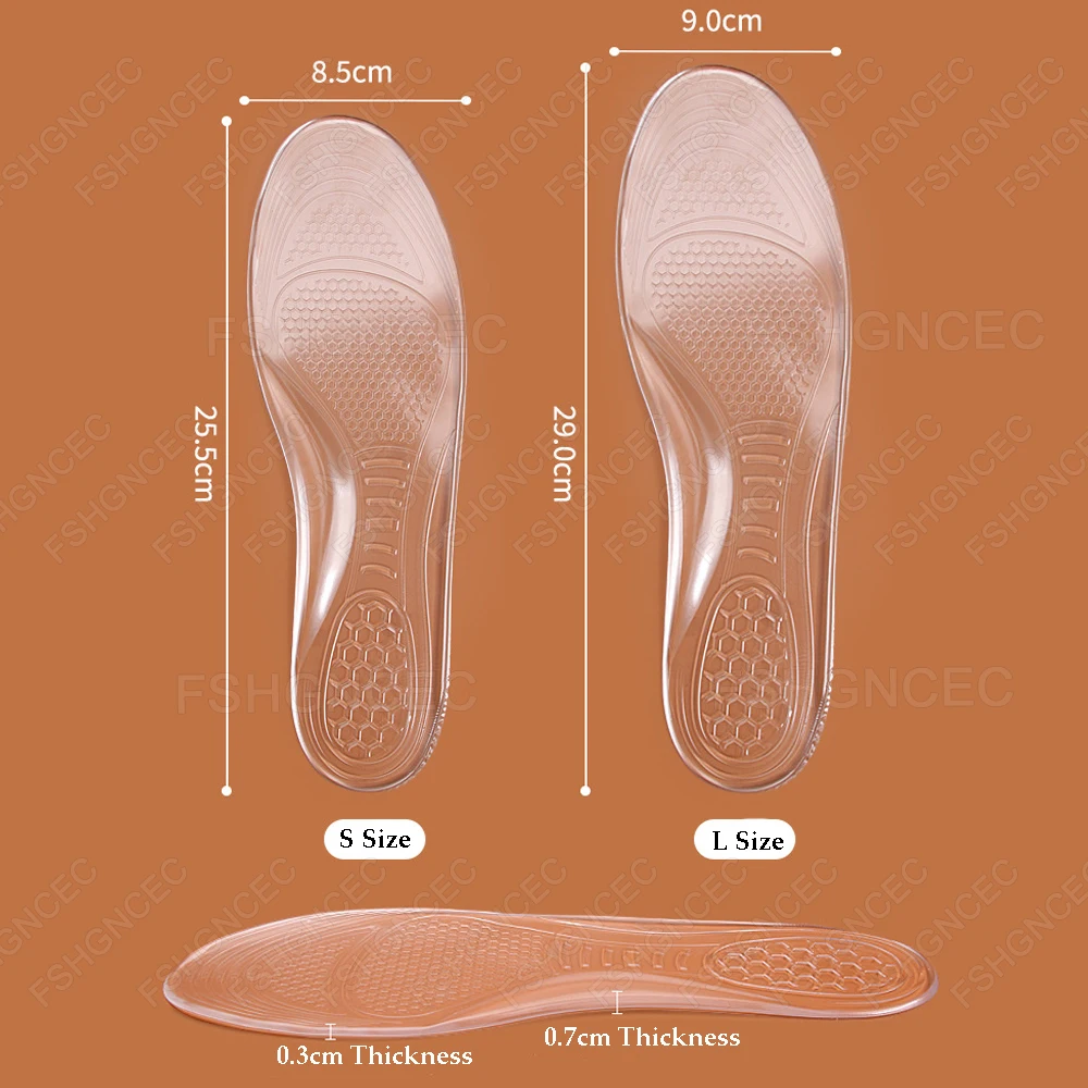 Orthopädische Silikon-Einlegesohlen für Plattfüße, Fußgewölbeunterstützung, Einsätze, Schuhe, Polster für Mann und Frau, gelförmige, stoßdämpfende Einlegesohlen für Schuhe – Detail 7