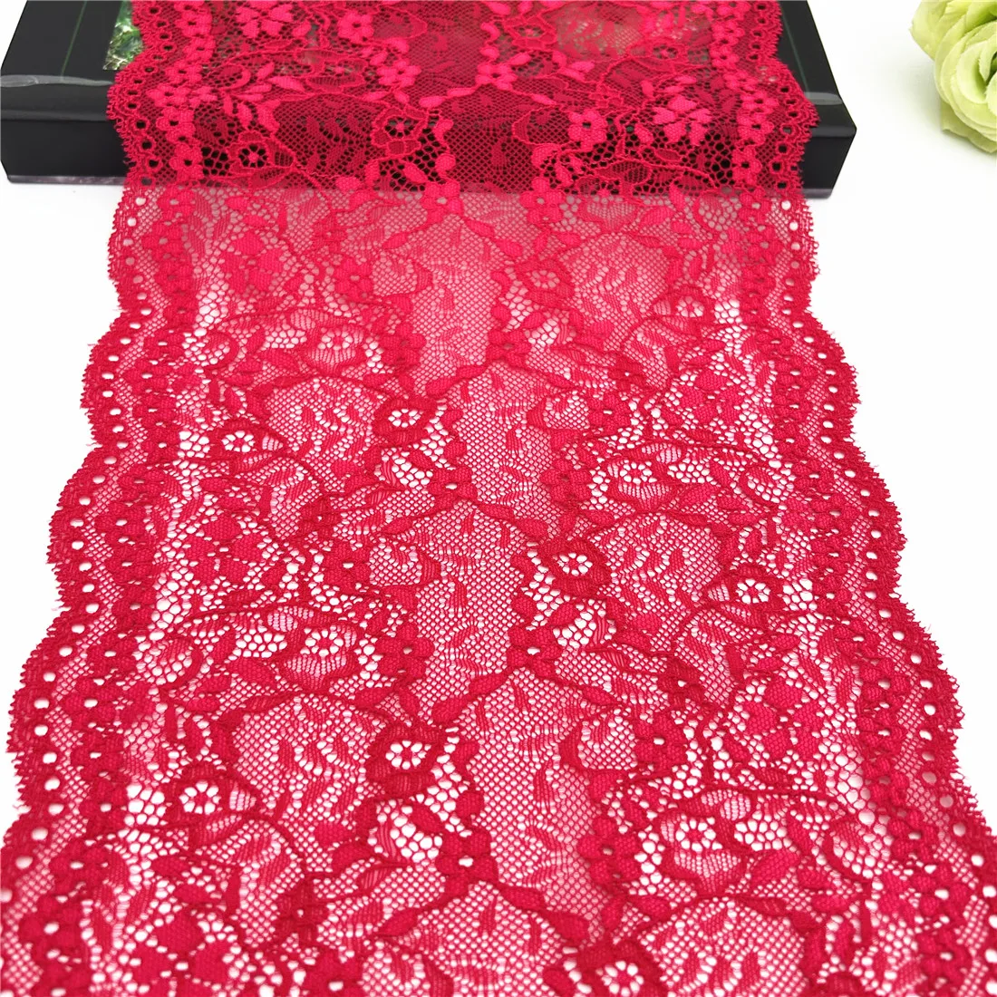 3y/lot Width 20.50cm Red Elastic Stretch Lace Trim 4