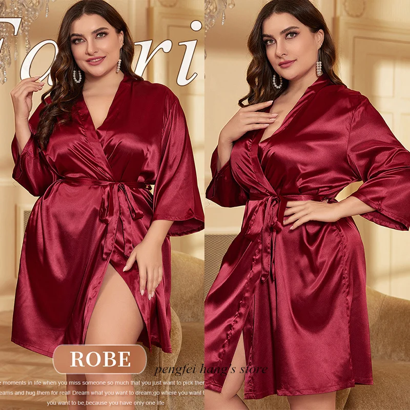Big Size 3Xl 4Xl 5Xl Robe Satin Bathrobe Gown for Women Spring Summer Homewear Nightdress Loose Loungewear Nightwear