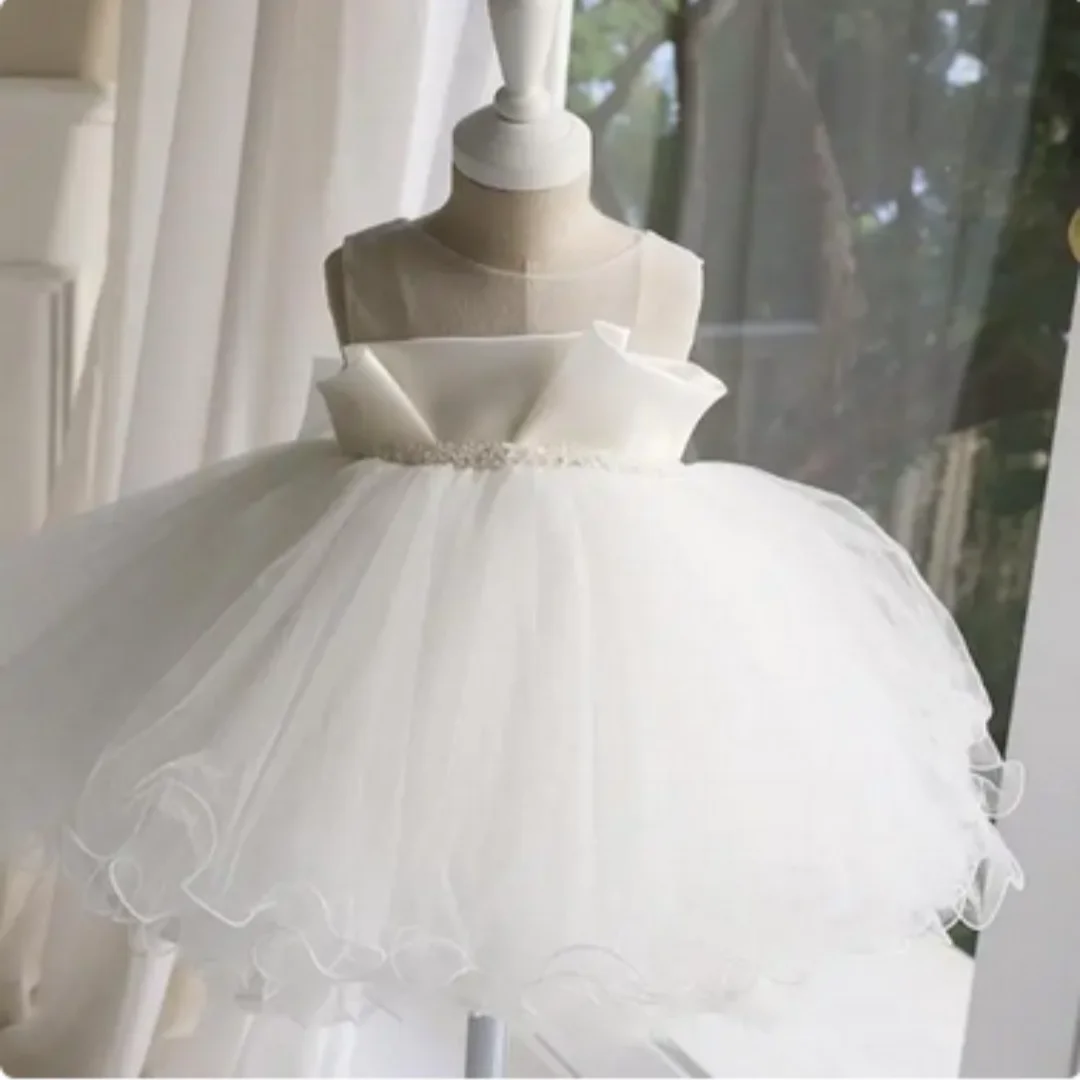 

Flower Girl Dresses Ball Gown O-Neck Sleeveless Beading Formal First Communion Gowns Vestidos Longo Hot