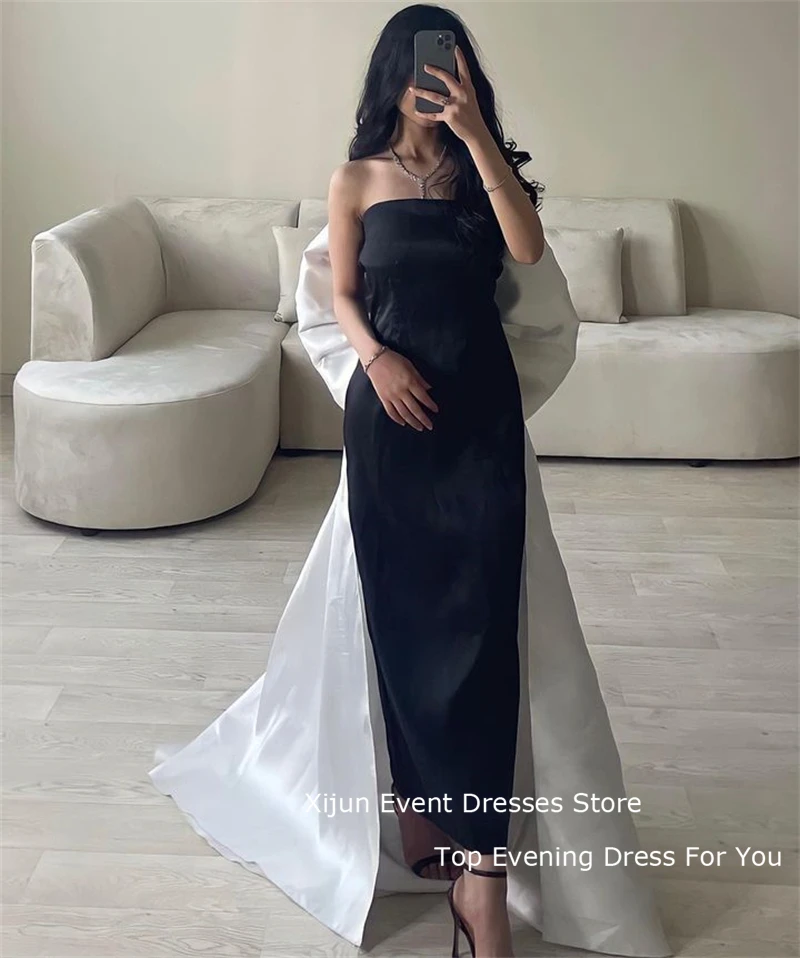 montar Motel legal Xijun-Vestidos de Noche sencillos de satén blanco y negro para fiesta de  cumpleaños, elegantes vestidos de fiesta de graduación sin mangas, tren de  lazo desmontable _ - AliExpress Mobile