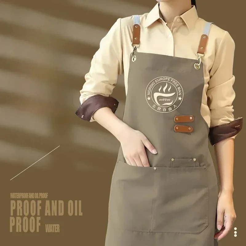 Delantal de cocina profesional para mujer, Mandil impermeable con  bolsillos, diseño de logotipo personalizado - AliExpress